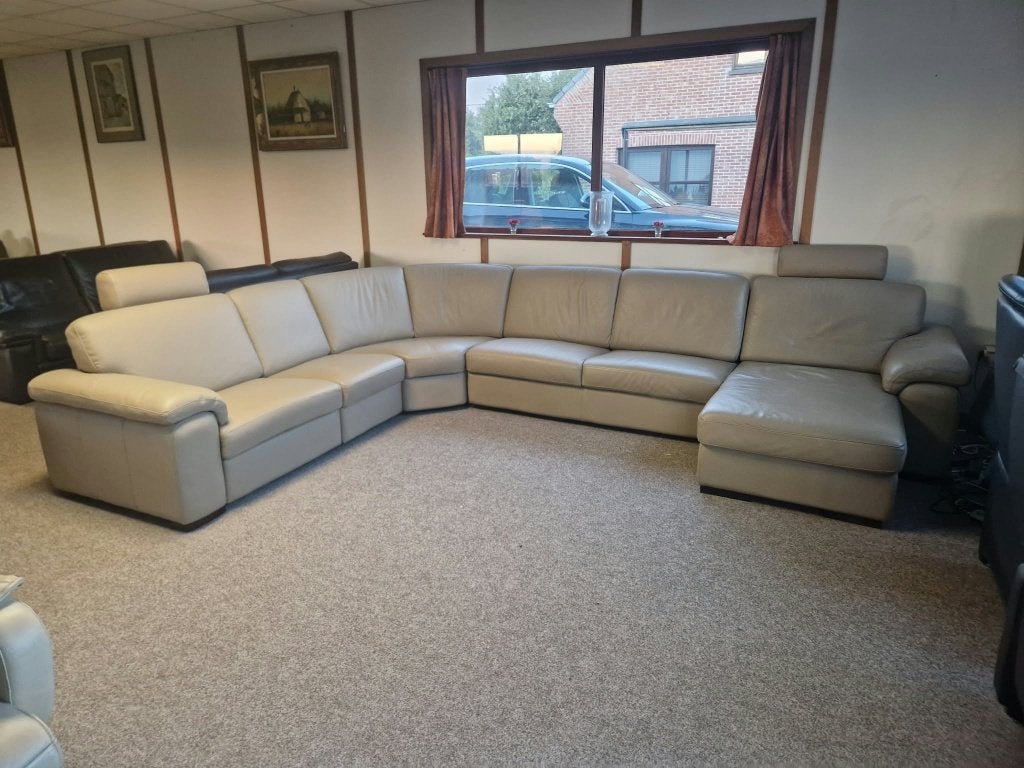 TAUPE BUFFELLEDEREN HOEKSALON AFM 290 X 380 X 160, Ophalen, Gebruikt, Leer