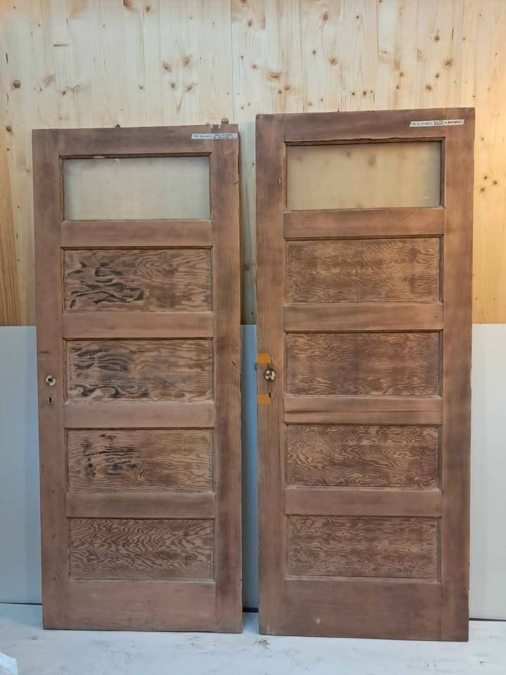 2 geschuurde deuren van massief houten glas, Doe-het-zelf en Bouw, Ophalen, Gebruikt, 80 tot 100 cm, Binnendeur