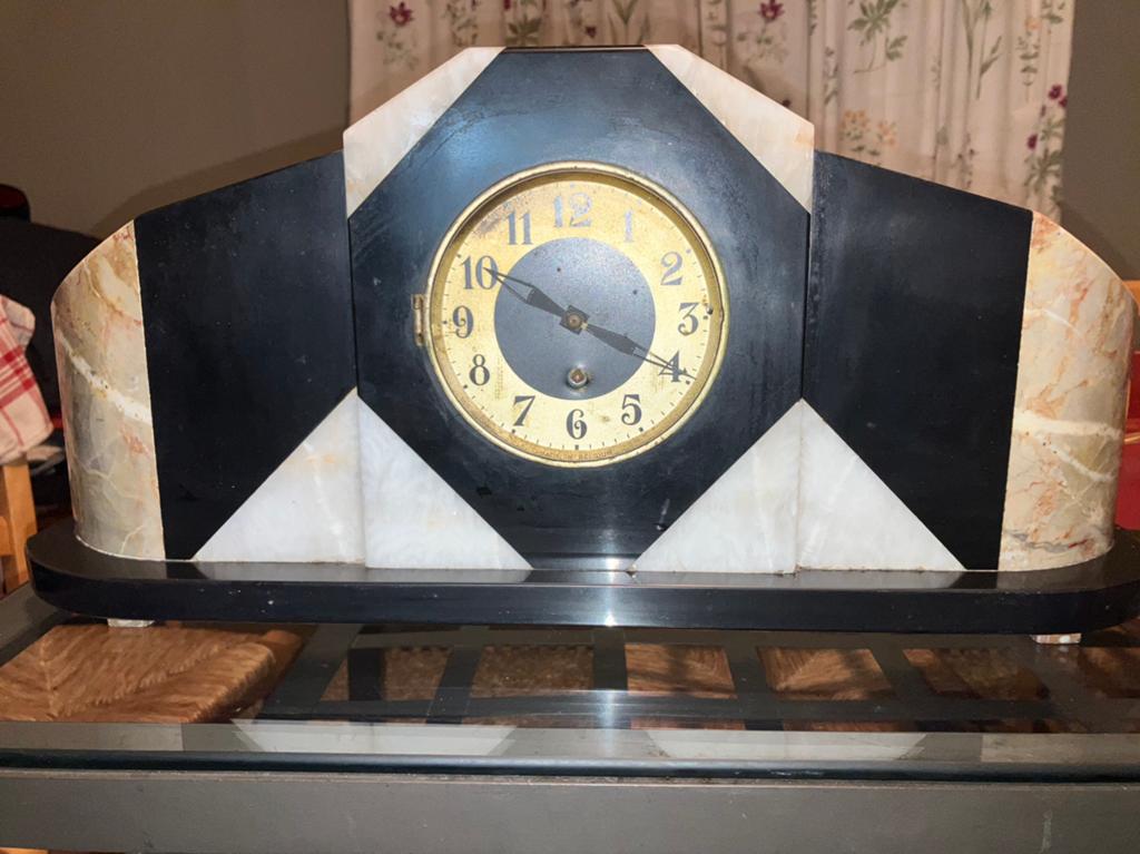 Horloge de cheminée en marbre art déco belge 1930, Enlèvement