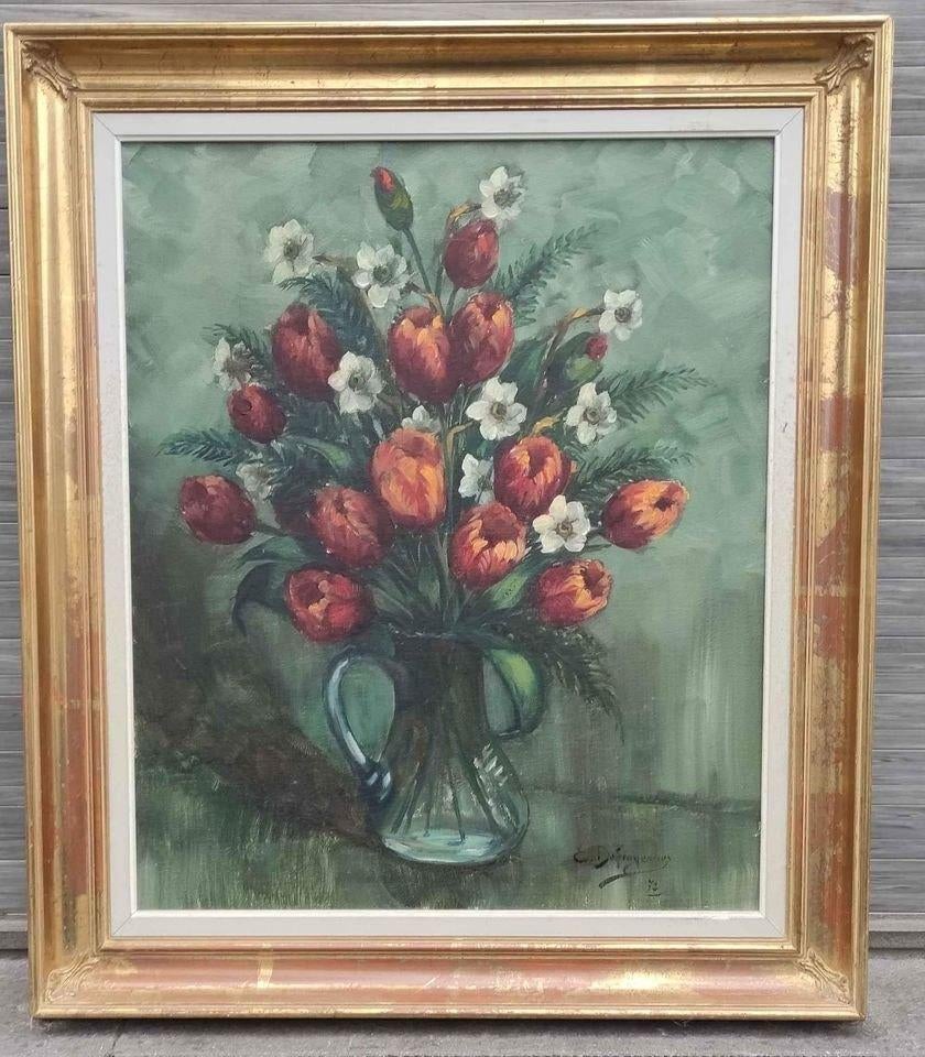 Huile sur toile fleurs signe Edmond defroyennes, Enlèvement ou Envoi