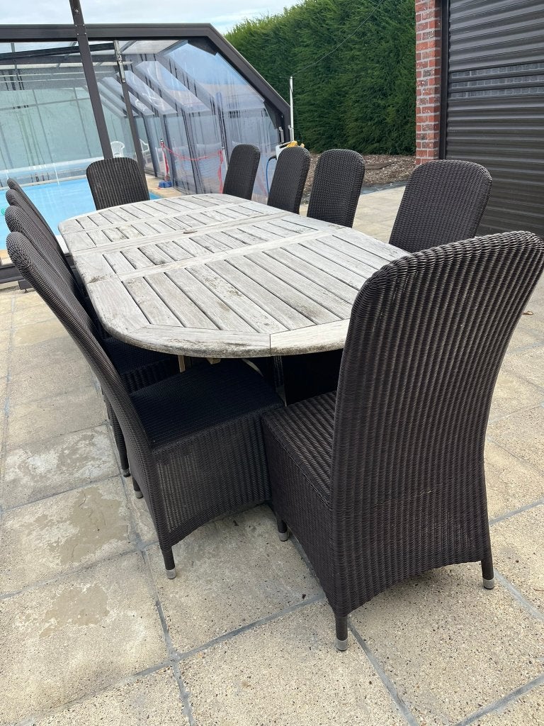 Tuintafel Teak 10 pers - Inclusief 10 Zarma Stoelen, Enlèvement, Utilisé, Bois