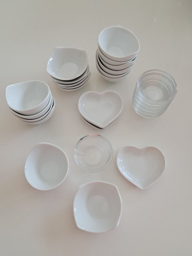 Apero-servies uit wit porselein en glas, Ophalen of Verzenden