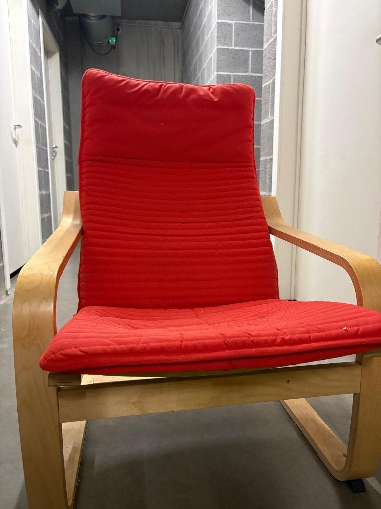ikea poang zetel + voetenbankje, Ophalen, Eenpersoons, Zo goed als nieuw, Rechte bank