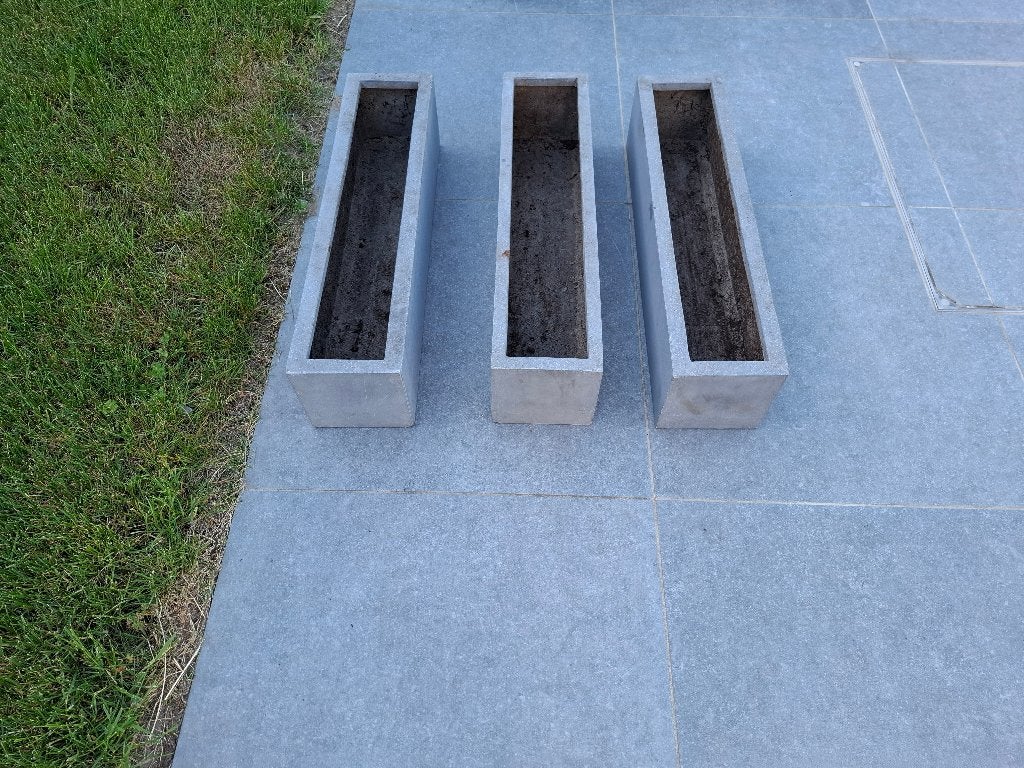 3 bloembakken te koop, Ophalen, Kunststof, Gebruikt, Minder dan 30 cm