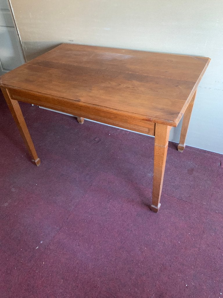 houten eettafel + 6 stoelen, Ophalen, Gebruikt, 100 tot 150 cm, 50 tot 100 cm