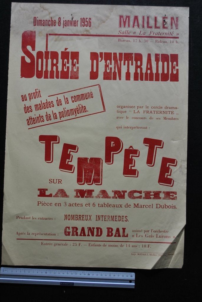 ANCIENNE AFFICHE 1956 MAILLEN SALLE LA FRATERNITE Soirée Bal, Collections, Enlèvement ou Envoi, Utilisé