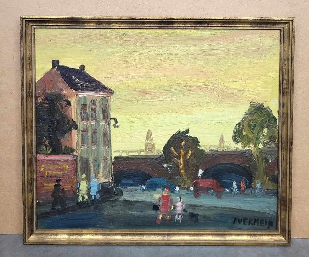 Alfons VERMEIR, de gele avondlucht, Paneel, Expressionistisch, Ophalen of Verzenden, Gesigneerd