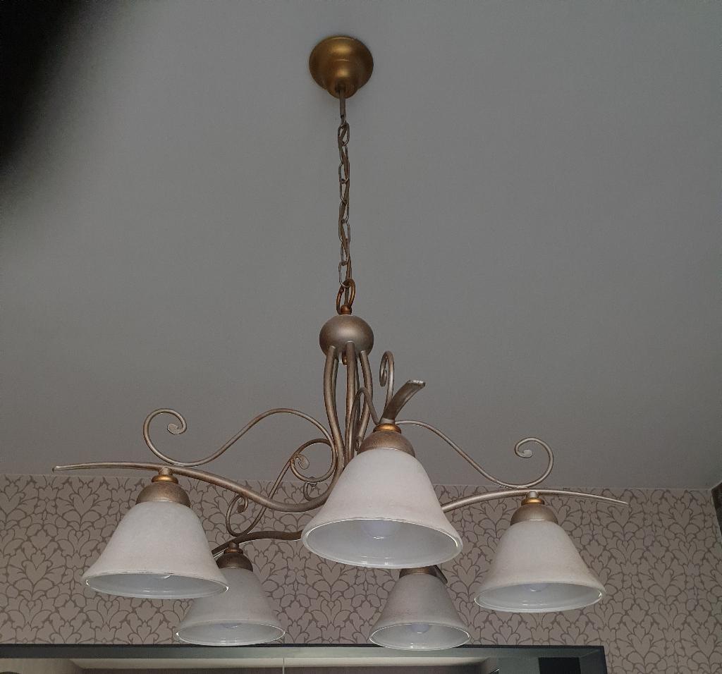 Rustieke luster – 5 lichtpunten – landelijke stijl, Huis en Inrichting, Ophalen, Glas, Minder dan 50 cm, Landelijk