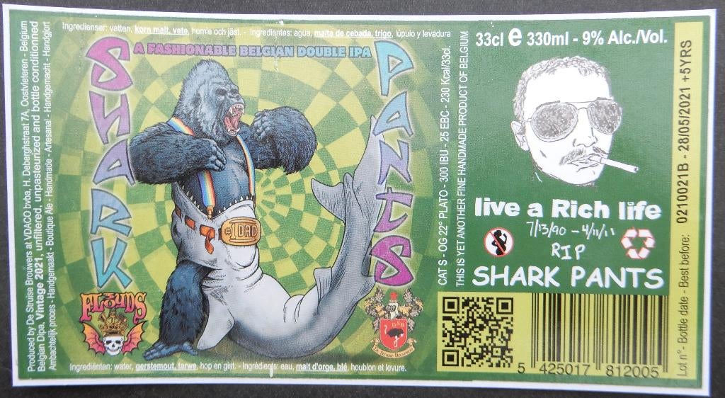 Bieretiket Shark Pants Brouwerij De Struise Brouwers 12q5e, Verzamelen, Biermerken, Gebruikt, Verzenden