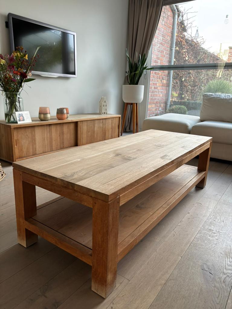 Salontafel massief teak, Ophalen, Gebruikt, 100 tot 150 cm, Teakhout