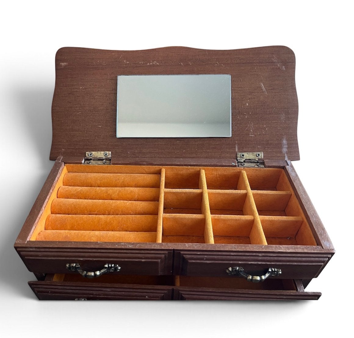 Vintage velvet juwelenkistje met spiegel, Ophalen of Verzenden