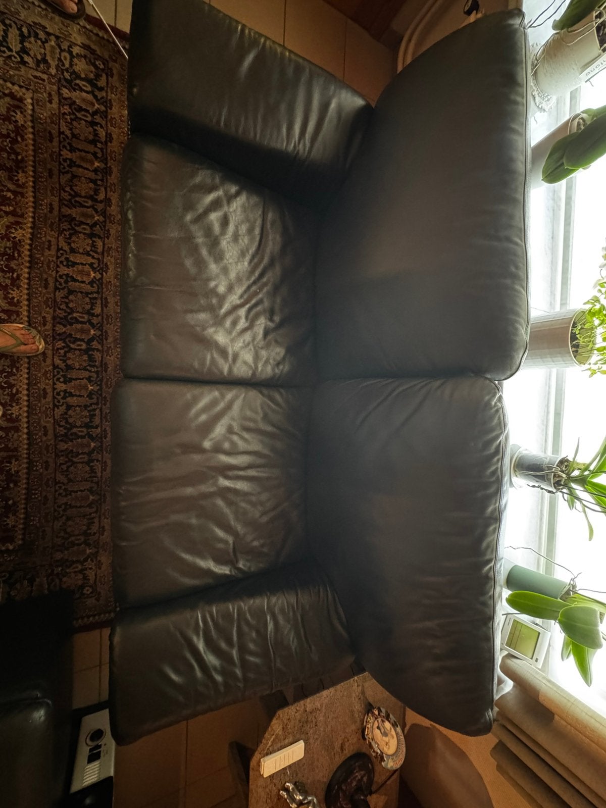 Fauteuil 2 places moderne en cuir noir, Moins de 75 cm, Enlèvement, Utilisé, 150 à 200 cm