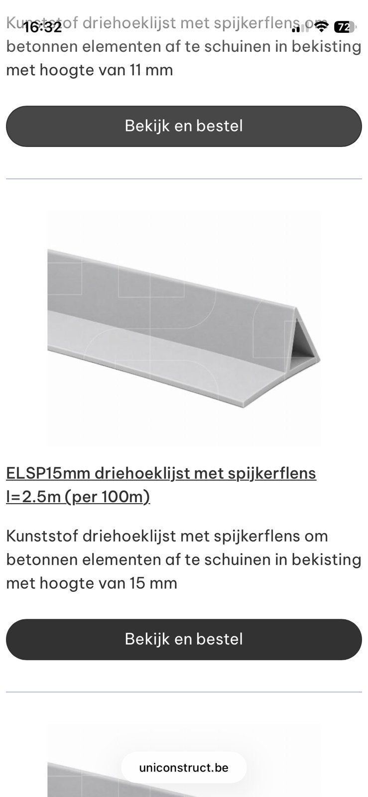 Driehoeklijsten voor beton af te schuinen in bekisting, Ophalen, Zo goed als nieuw