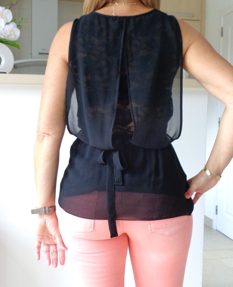 Top dentelle et voile, Enlèvement ou Envoi, Comme neuf, Taille 36 (S), Noir
