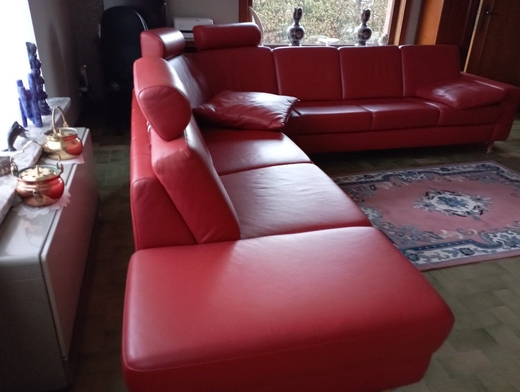 Rood lederen hoekzetel, Ophalen, Zo goed als nieuw, Leer