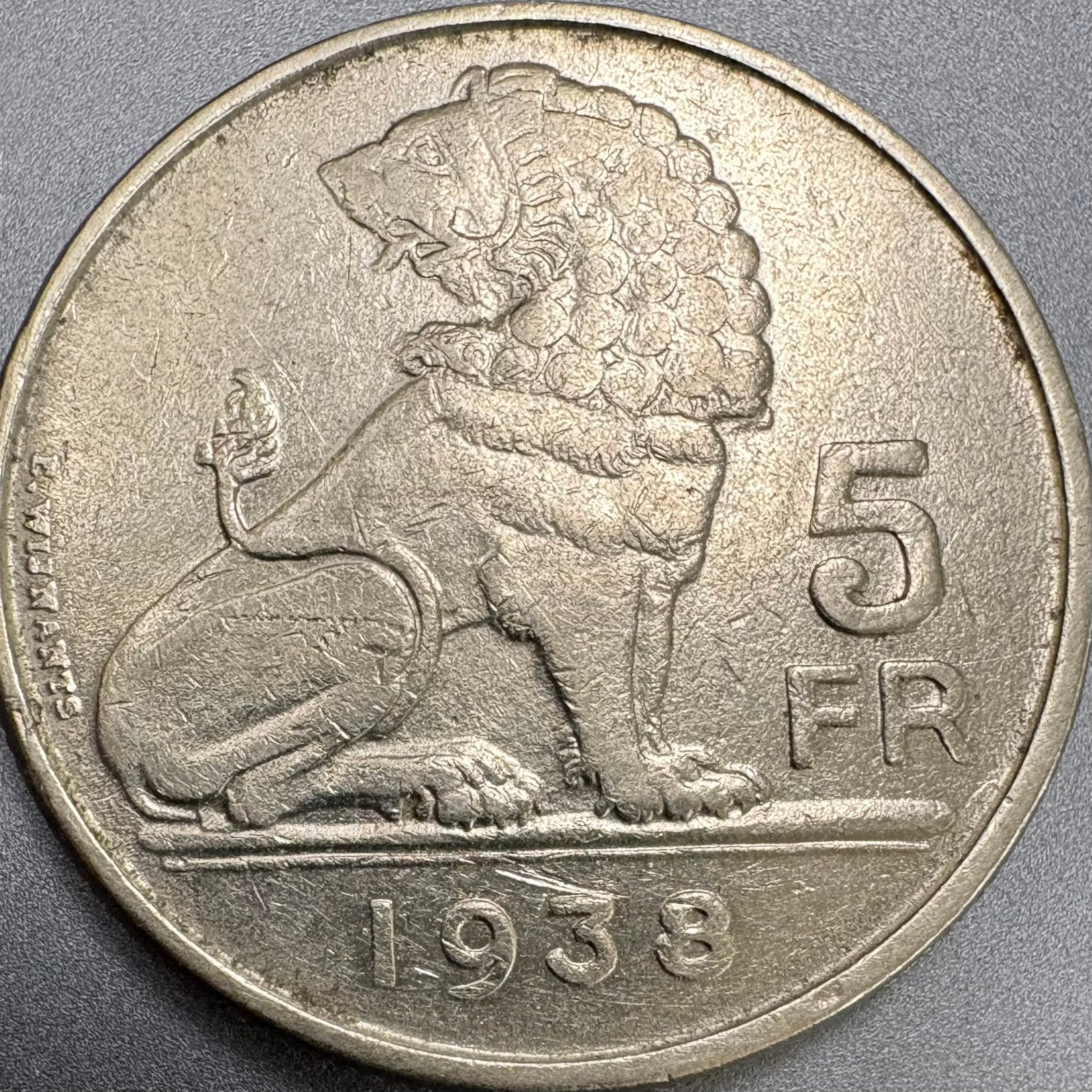 Belgische Munt 5 Frank 1938 – Zittende Leeuw – LPIII (Pos B), Postzegels en Munten, Verzenden, Losse munt