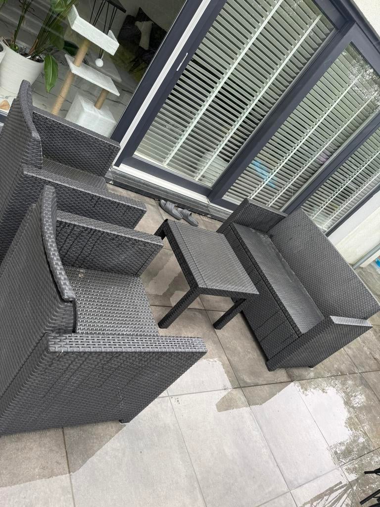 Set de salon de jardin, 5 places, Osier, Banque, Comme neuf