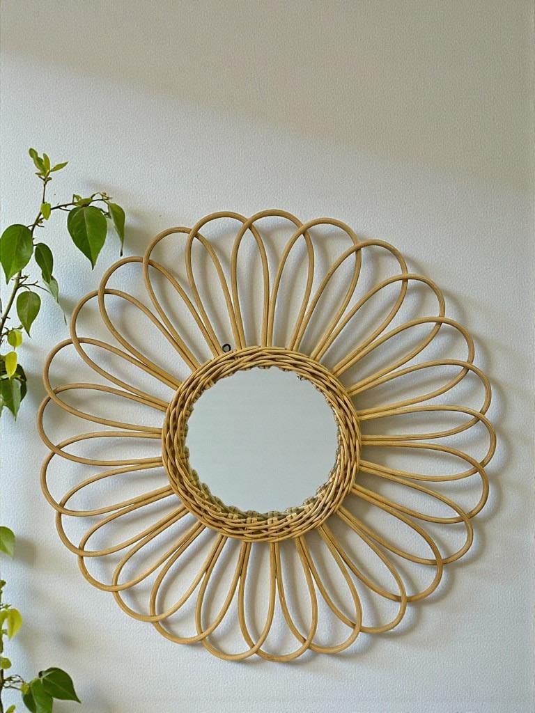 Bohemien wandspiegel / rieten spiegel, Huis en Inrichting, Woonaccessoires | Spiegels, Ophalen of Verzenden
