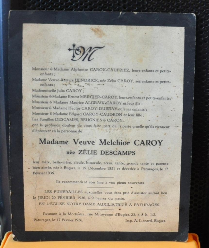 ancien faire part de décès de 1936 (14), Enlèvement ou Envoi, Carte de condoléances