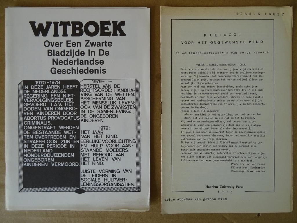 Anti abortus Witboek Pleidooi voor het ongewenste kind 1975, Christianisme | Catholique, Enlèvement ou Envoi, Utilisé, Prof. Dr. Jac van Essen