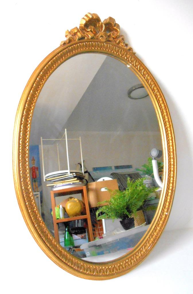 Grand miroir ovale en métal doré avec nœud, Antiquités & Art, Antiquités | Miroirs, Enlèvement, Ovale, Moins de 50 cm, Moins de 100 cm