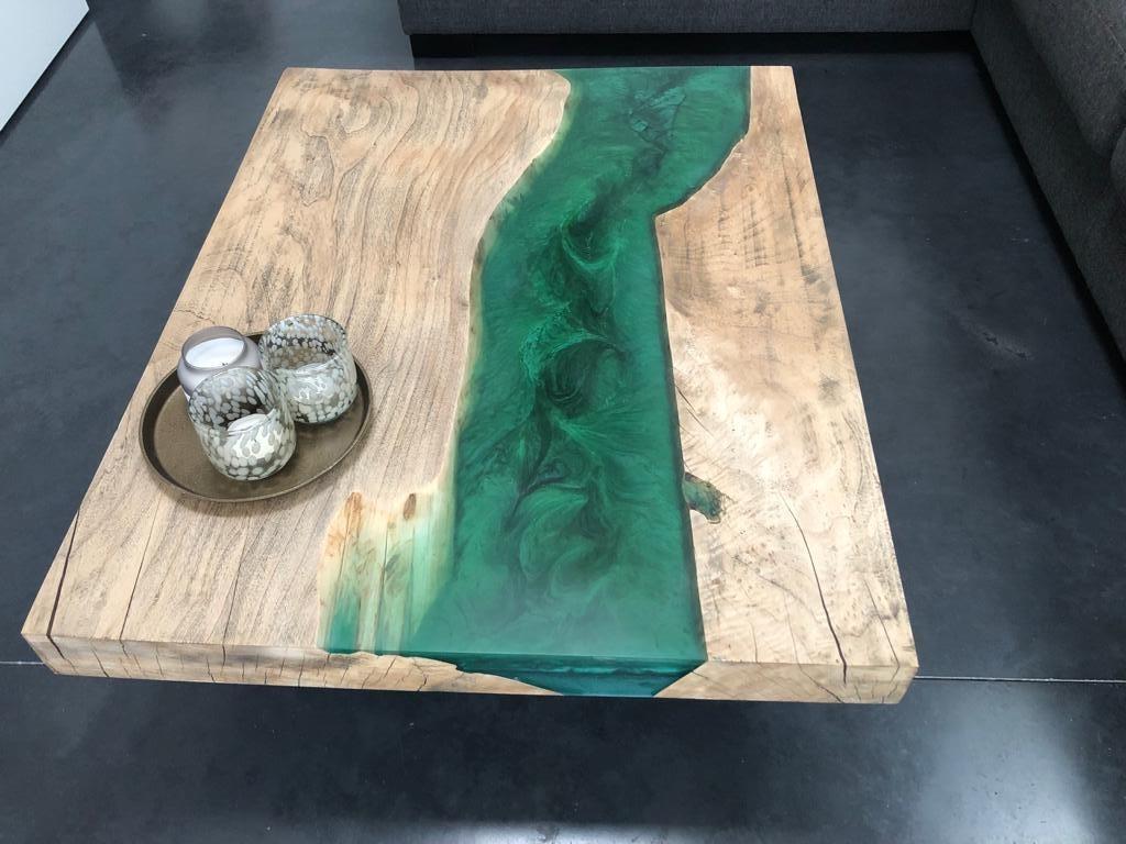 Epoxy salontafel - boomstam, Huis en Inrichting, Tafels | Salontafels, Ophalen, Gebruikt, 50 tot 100 cm, 100 tot 150 cm