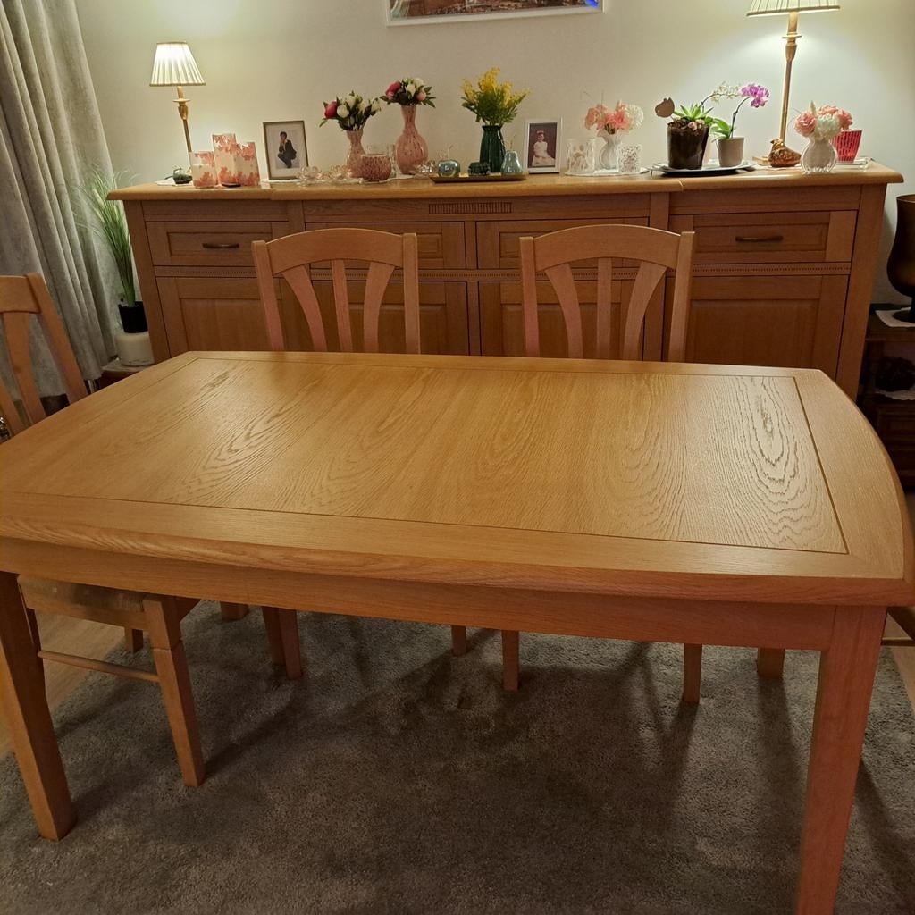 Ovale eettafel met 4 stoelen, Maison & Meubles, Tables | Tables à manger, Comme neuf, Chêne, Enlèvement