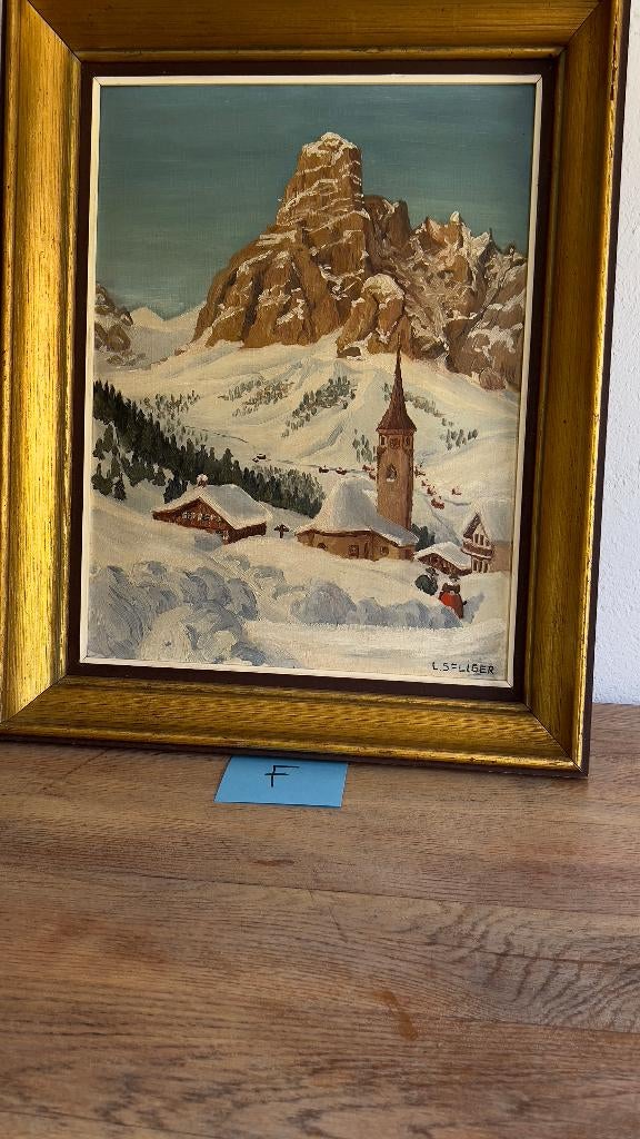 Set van 2 olieverfschilderijen Alpenlandschappen  L. Seliger, Antiek en Kunst, Ophalen of Verzenden