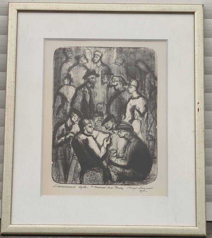 Lithographie marché au puces signe Mary habsch, Antiquités & Art, Enlèvement ou Envoi