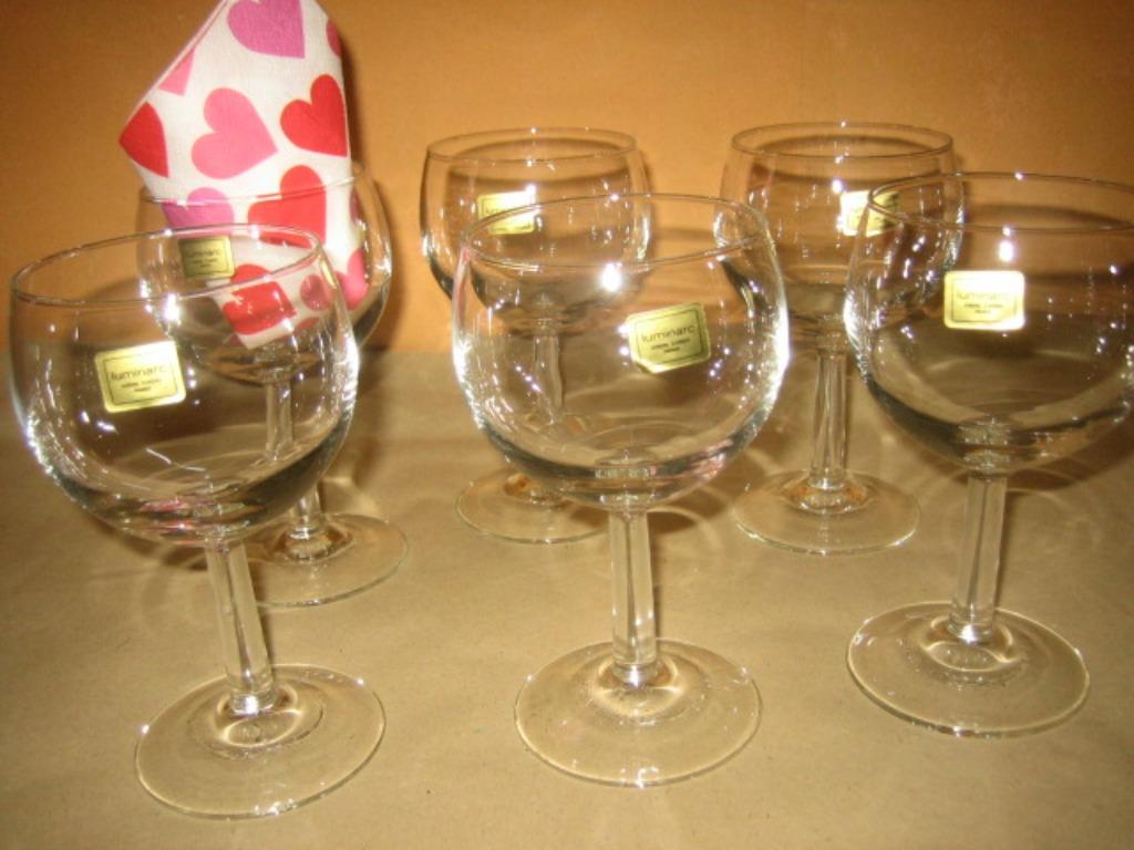 Set van 6 vintage bolle wijnglazen nr 2"Luminarc" France, Ophalen