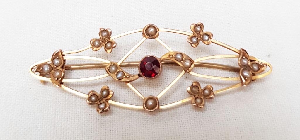 Broche Arts & Crafts or - FWP&Co -Angleterre, Bijoux, Sacs & Beauté, Bijoux anciens, Enlèvement ou Envoi, Or, Broche, Avec pierre précieuse