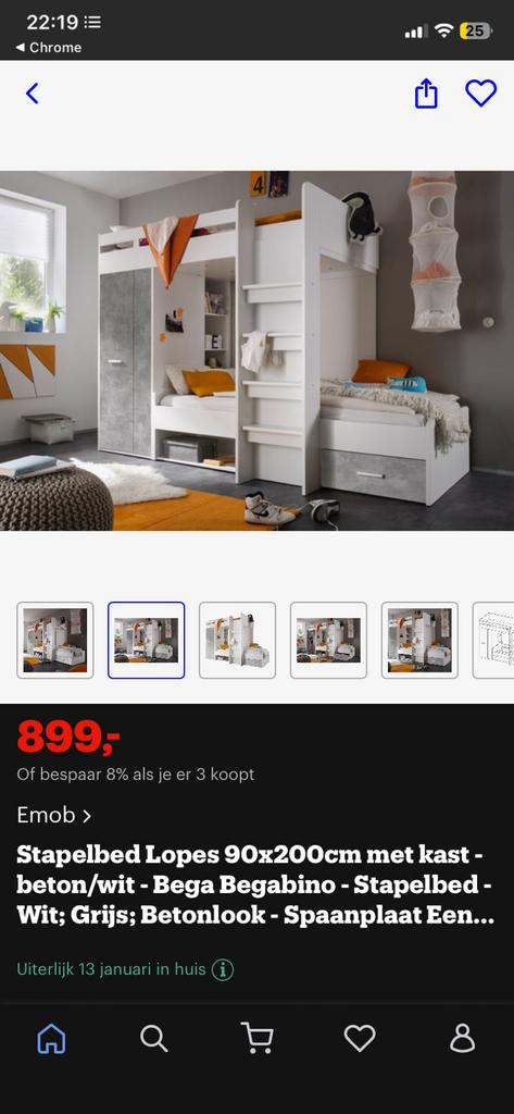 stapelbed beton/wit, Ophalen, Wit, Tweepersoons, Zo goed als nieuw
