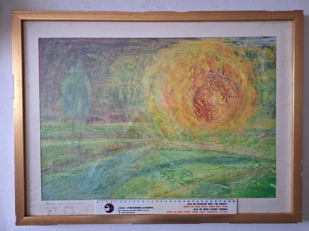 KOOPJE Schilderij Zonsverblinding Rudy Van Doorslaer 1974, Antiquités & Art, Art | Peinture | Moderne, Enlèvement, Verre, Sous verre
