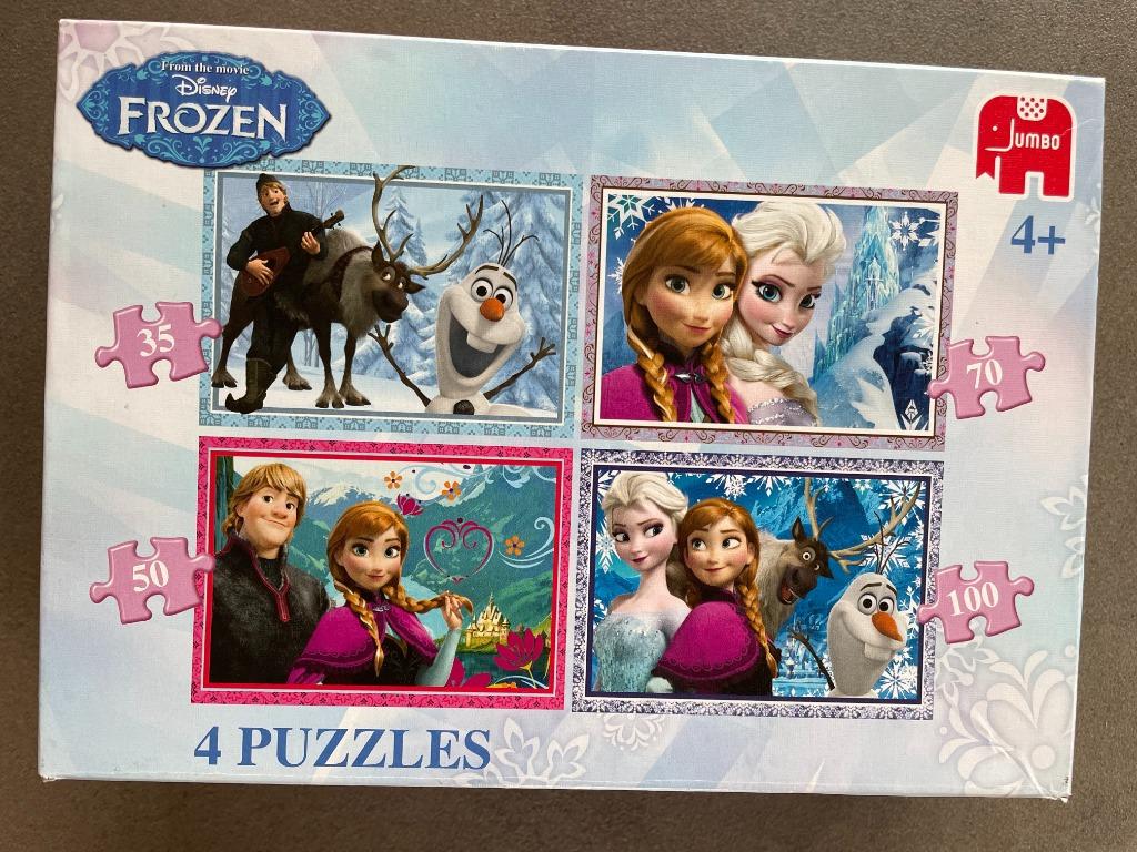 4 Frozen-puzzels (in koffer), Ophalen of Verzenden, Zo goed als nieuw, 4 tot 6 jaar