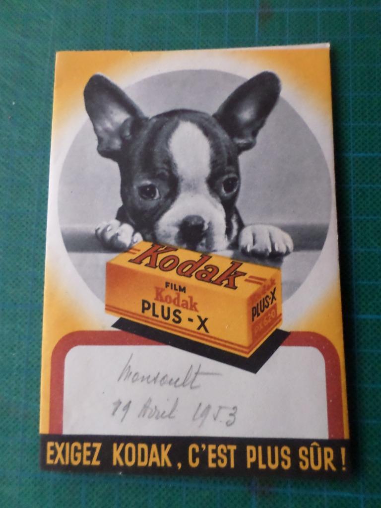 Kodak pochette film Plus-X – 1953, Collections, Marques & Objets publicitaires, Enlèvement ou Envoi, Comme neuf, Autres types