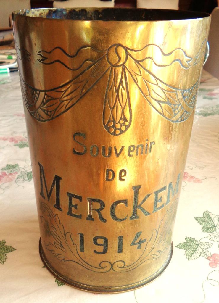 1914-1918 - beau souvenir d'Obus « MERCKEM » de 1914, Enlèvement ou Envoi, Armée de terre, Objet d'art