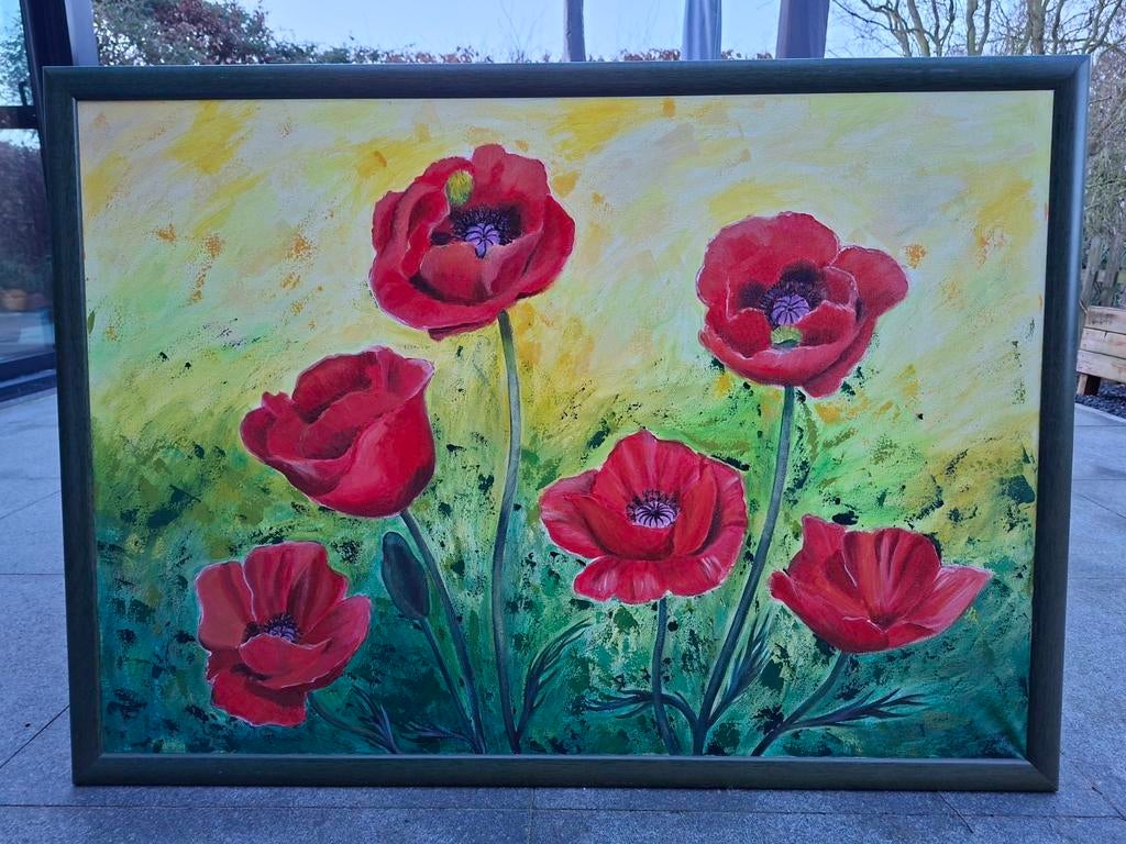Schilderij van klaprozen, Antiek en Kunst, Ophalen