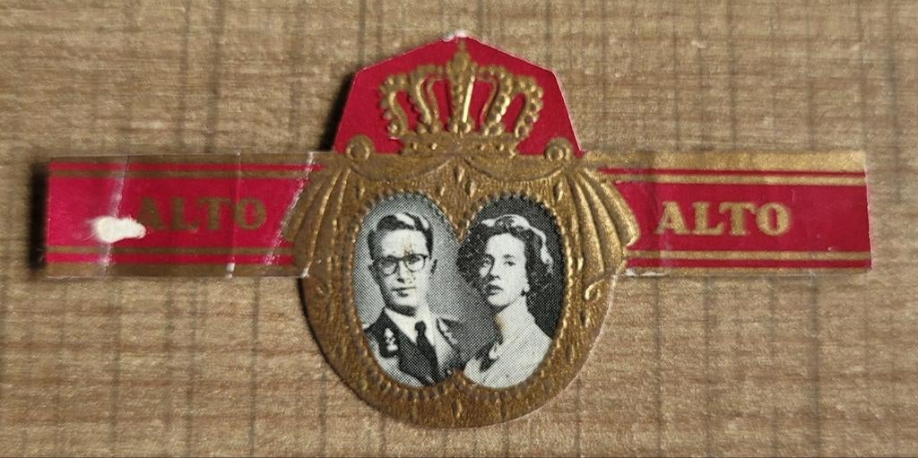 Oud prentje/ sigarenbandje: Koning Boudewijn en Fabiola, Verzamelen, Ophalen of Verzenden, Gebruikt, Kaart, Foto of Prent