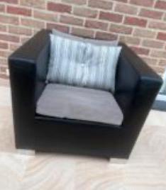 Minotti zetel fauteuil zwart leer stoel clubzetel, Huis en Inrichting, Ophalen, Zo goed als nieuw, Leer