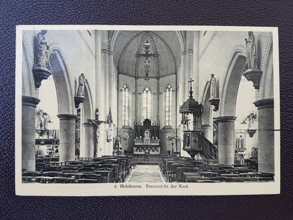 Postkaart Helchteren Binnenzicht der Kerk, Ophalen of Verzenden, 1940 tot 1960, Gelopen, Limburg