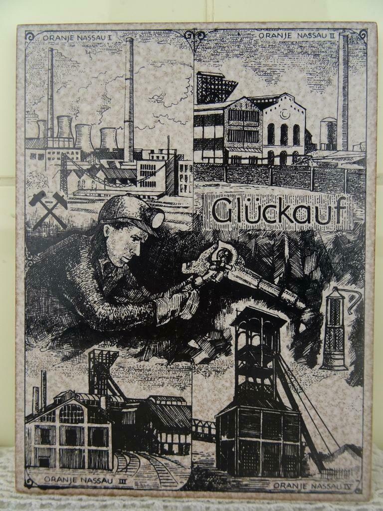 Vintage tegel gedenktegel Glückauf Oranje Nassau Mijnen 1965, Antiek en Kunst, Ophalen of Verzenden