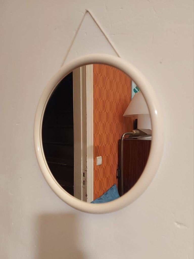 Mid-century ronde spiegel met wit frame, 1980s, Huis en Inrichting, Woonaccessoires | Spiegels, Ophalen, Minder dan 50 cm, Rond