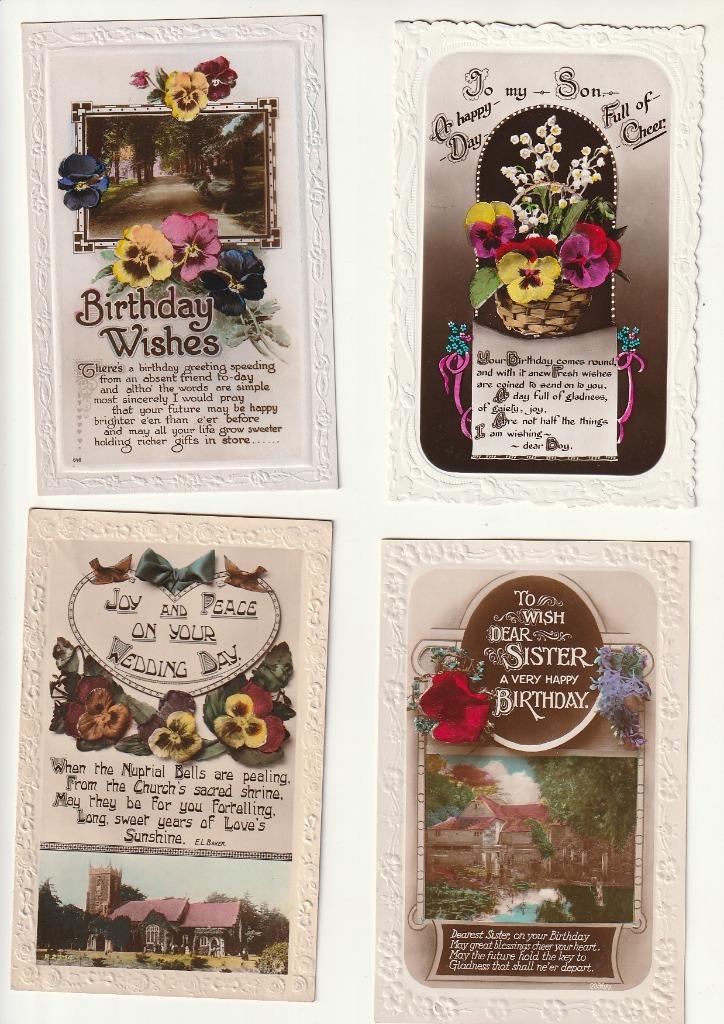 Lot 8  engelse kaarten Birthday wedding bloemen reliëf, Verzenden, Gelopen, Feest(dag)
