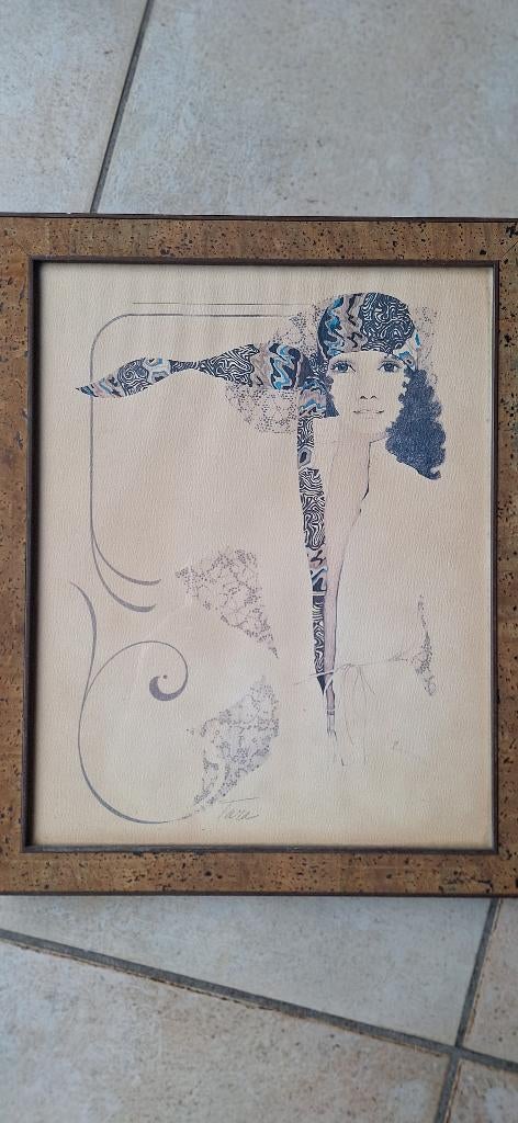 Cadre lithographie vintage art hippie de William Bill Tara., Antiquités & Art, Enlèvement ou Envoi