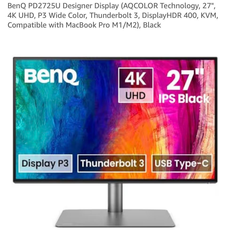Ecran d’ordinateur photo/design Benq PD2725U 4K UHD, Informatique & Logiciels, Moniteurs, Comme neuf, Thunderbolt, Réglable en hauteur