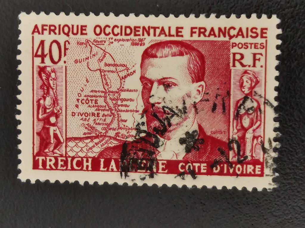 Frans West-Afrika 1952 - stichter van Ivoorkust - landkaart, Ophalen of Verzenden, Overige landen, Gestempeld