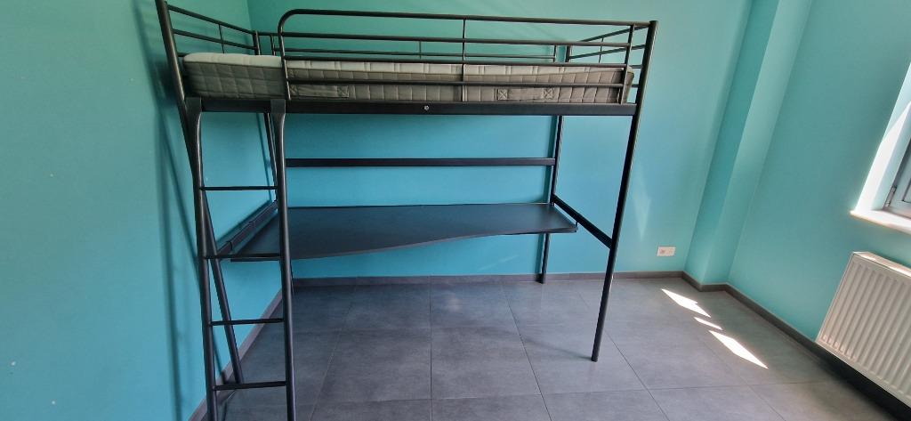Lit mezzanine avec bureau, 90 cm, Gris, Une personne, Enlèvement