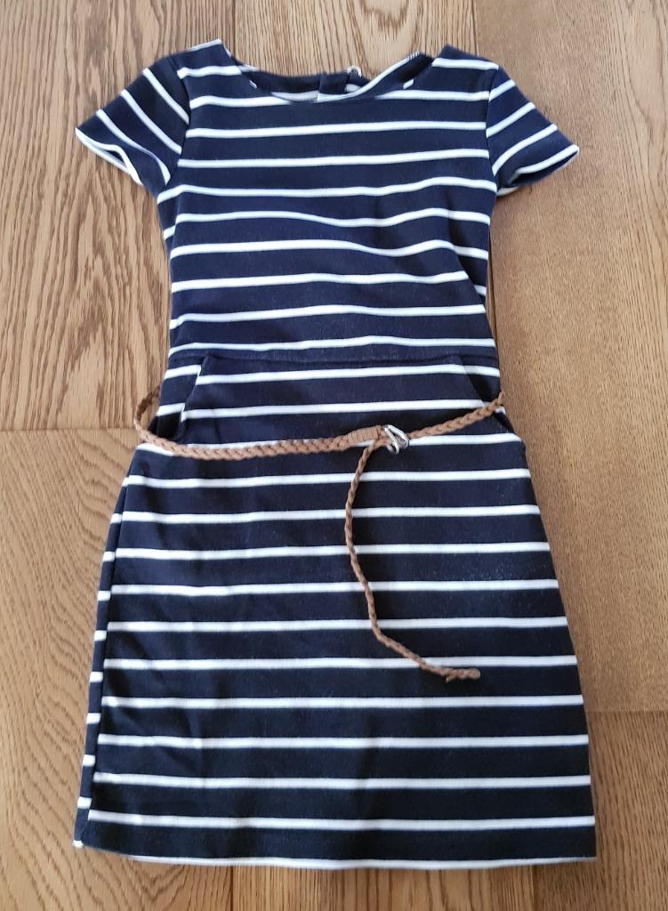 H&M donkerblauw gestreepte jurk 110-116, Robe ou Jupe, Enlèvement ou Envoi, H&M, Comme neuf