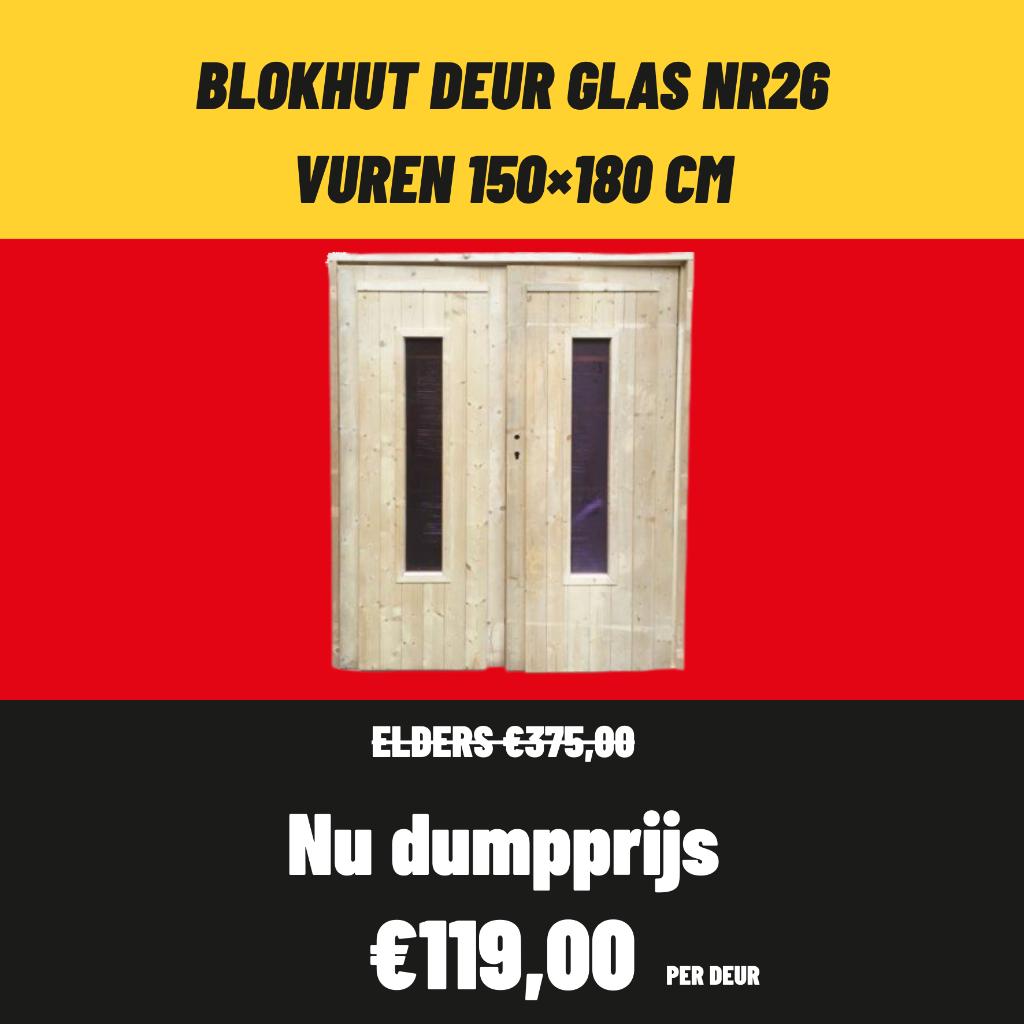 Blokhutdeur | Tuinhuis | Draai-/Kiepraam | Vuren deur & raam, Ophalen, Nieuw, Hout, Blokhut