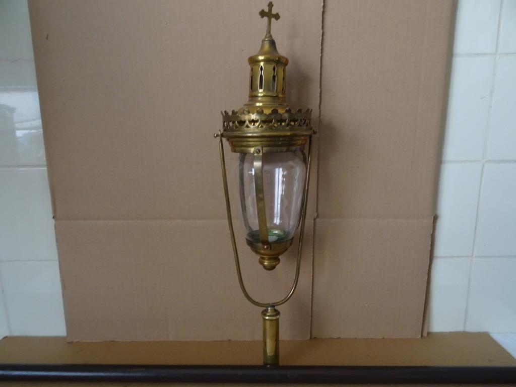 Processielamp antieke processielamp 200cm met puntgaaf glas, Antiek en Kunst, Antiek | Religieuze voorwerpen, Ophalen of Verzenden